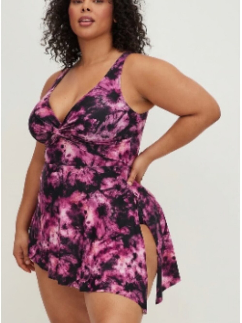 Torrid Asymmetrical Tie Dye Swim Dress One Piece Pink Black Size 4 (4X or 26 US)